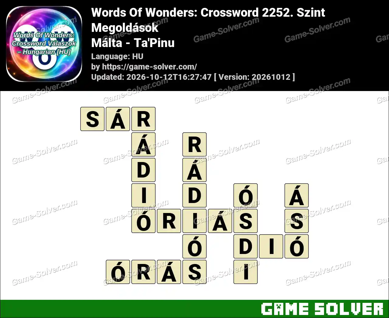 Words Of Wonders: Crossword 2252. Szint Megoldások – Málta – Ta’Pinu